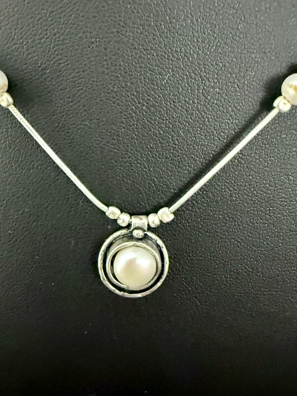 Shablool Israel 925 Sterling Silver Pearl Station Necklace 17.5" Signed NWT